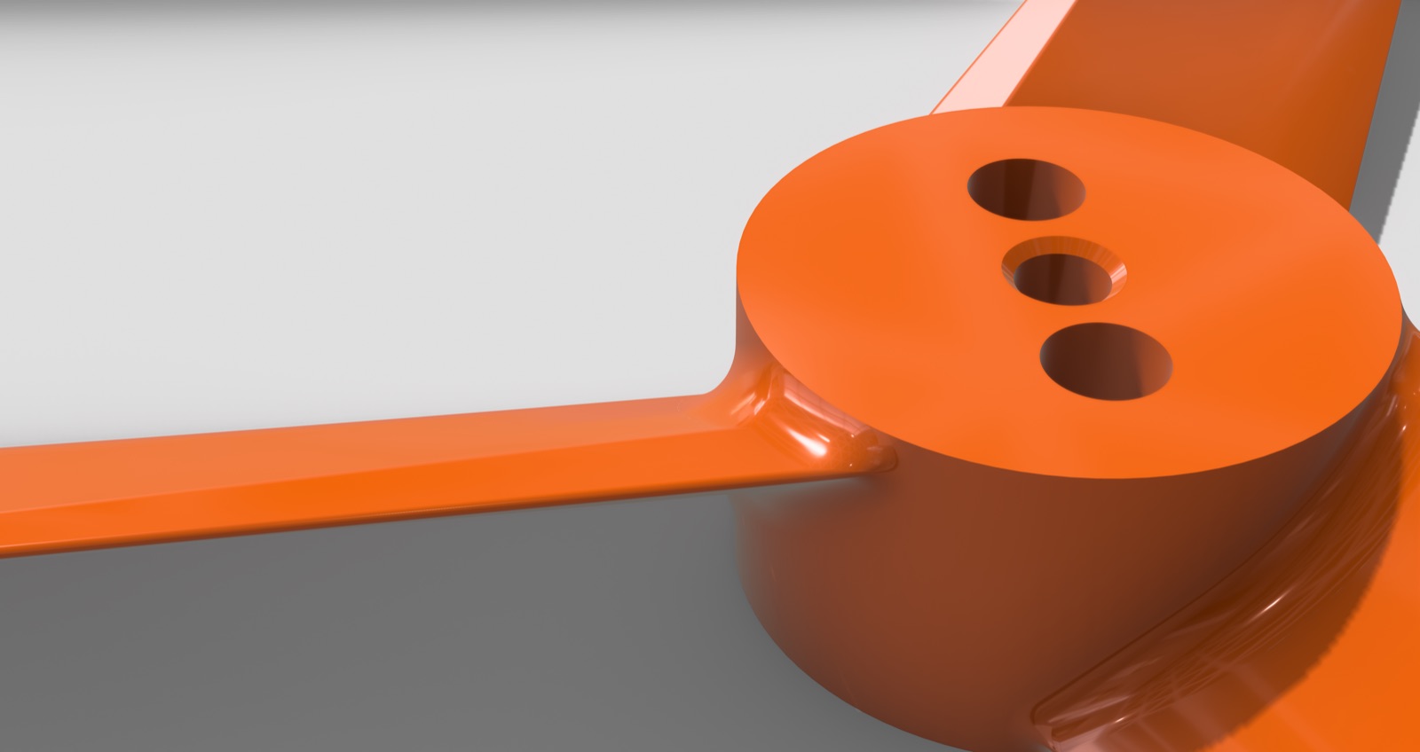 Orange 3D CAD render of the Gemfan Hurricane 3016 propeller hub, showing the three motor-mounting holes where the blade meets the center